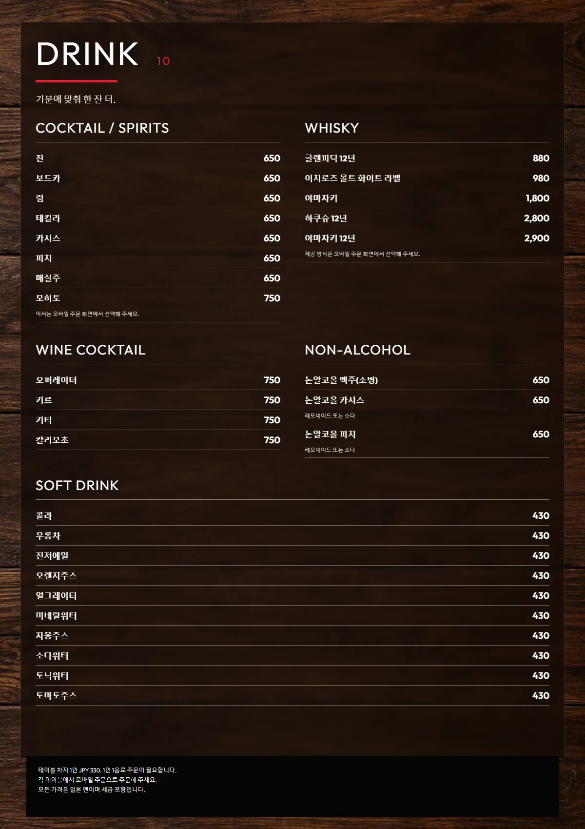 한국어 PIZZANIA DRINK 2 menu