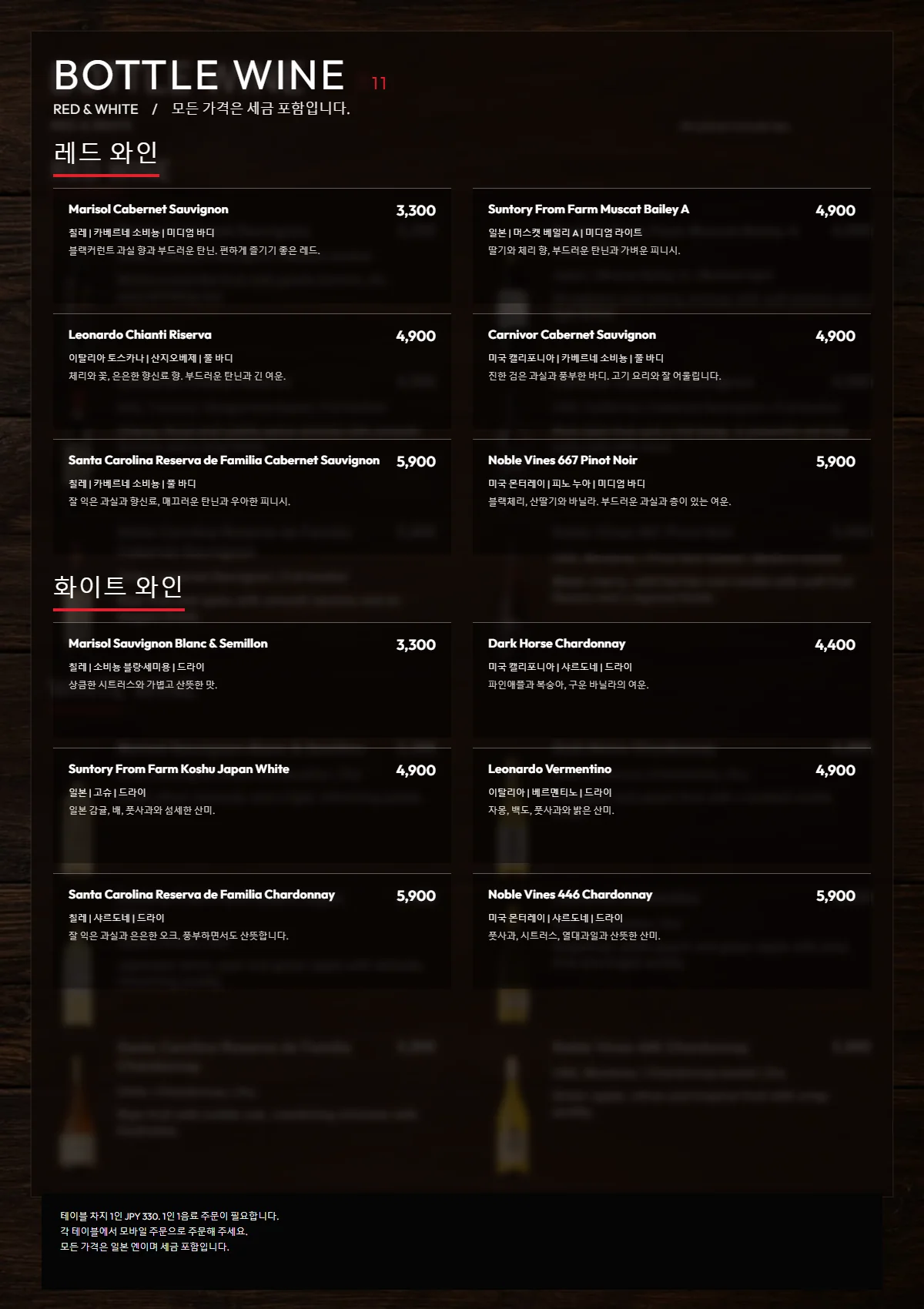 한국어 PIZZANIA BOTTLE WINE 1 menu